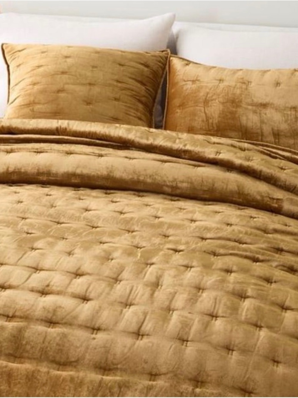 West Elm Velvet Quilted Comforter in Gold
